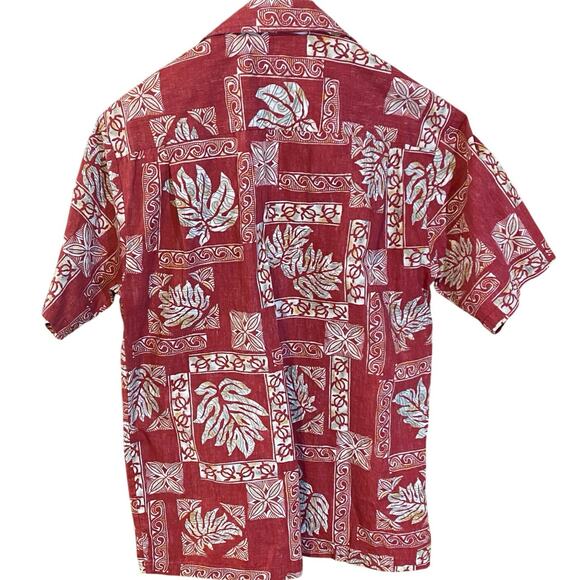Blue Hawaii Hawaiian made Red Block Print Aloha Shirt Size Small turtle tropical - Picture 2 of 6